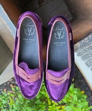 Women's Cole Haan Pinch Maine Classic Velvet Penny Loafers color Wine/Purple 10B